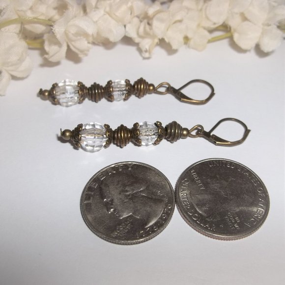 Boho Earring Set Clear and Brown Bronze Bohemian Style Rustic Dangle Gift 6973 - Picture 5 of 8